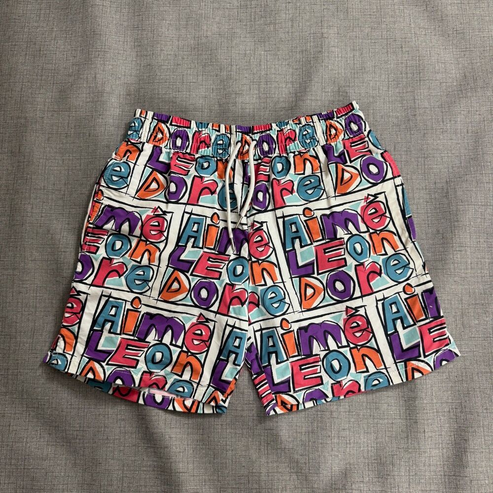 Aime Leon Dore Shorts Men's XS Crayon Print Swim Trunks Spellout